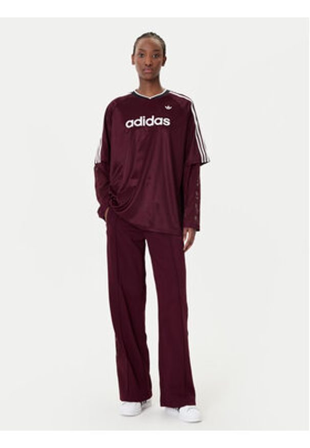 Adidas - adidas Bluzka KC6432 Bordowy Oversize. Kolor: czerwony. Materiał: syntetyk