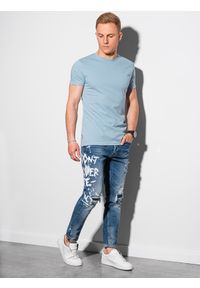 Ombre Clothing - T-shirt męski bawełniany BASIC - jasnoniebieski V19 S1370 - XXL. Kolor: niebieski. Materiał: bawełna. Styl: klasyczny #3