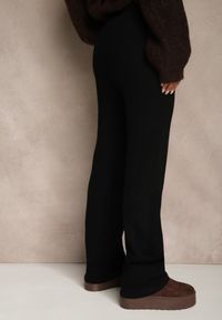 Renee - Czarne Spodnie z Wełną ze Sznurkiem i Ozdobnymi Kieszeniami Moneressa. Okazja: na co dzień. Kolor: czarny. Materiał: wełna. Styl: casual #2