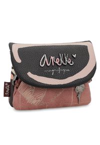 Brązowy Mały Damski Portfel Z Klapką Anekke. Kolor: brązowy. Materiał: materiał. Wzór: aplikacja #7