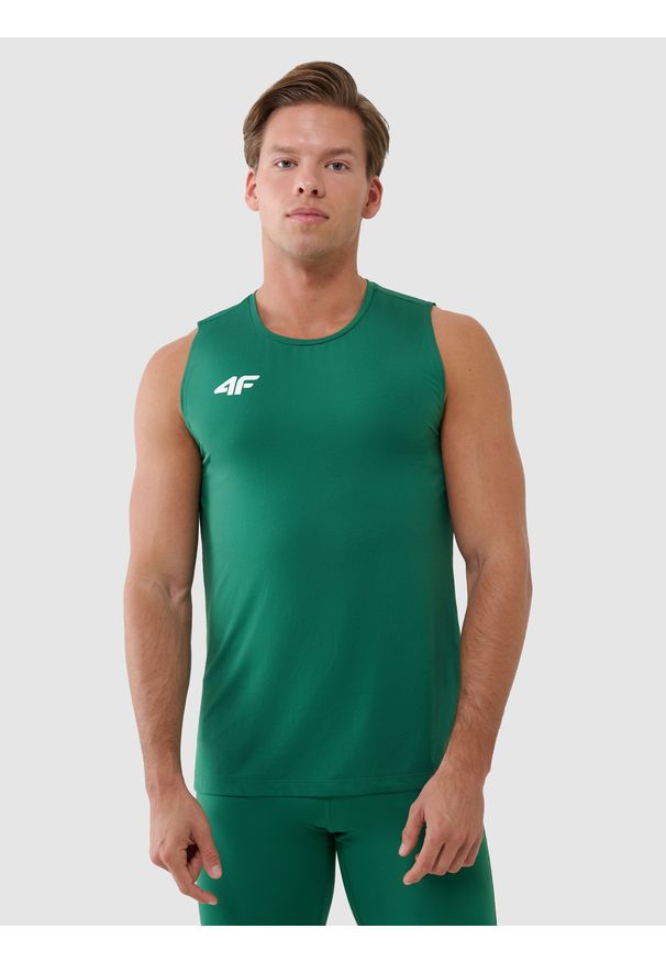 4f - 4F Tank top treningowy szybkoschnący męski - zielony XL. Kolor: zielony. Materiał: dzianina, włókno, syntetyk, materiał, elastan. Wzór: gładki, ze splotem, jednolity. Sport: fitness