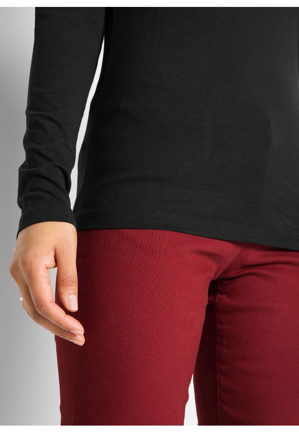 bonprix - Shirt w dopasowanym fasonie z długim rękawem. Okazja: na co dzień. Kolor: czarny. Materiał: bawełna. Długość rękawa: długi rękaw. Długość: długie. Styl: casual