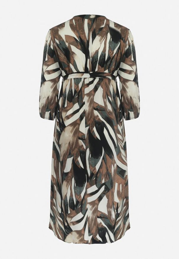 Born2be - Beżowa Rozkloszowana Sukienka z Gumką w Pasie Merlina. Kolor: beżowy. Materiał: materiał. Typ sukienki: kopertowe. Długość: maxi