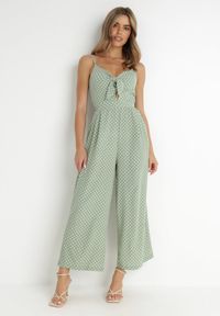 Born2be - Miętowy Kombinezon Delessa. Kolor: miętowy. Długość rękawa: na ramiączkach. Długość: długie. Wzór: aplikacja, kropki. Styl: elegancki, wizytowy #1
