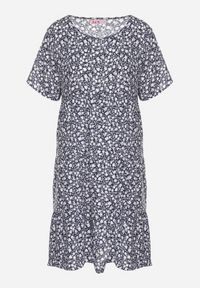 Born2be - Niebieska Sukienka z Bawełną w Kwiatowy Wzór Lunasenia. Okazja: na co dzień. Kolor: niebieski. Materiał: bawełna. Wzór: kwiaty. Styl: elegancki, casual #4