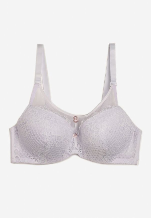 Renee - Biały Koronkowy Biustonosz Full Cup z Zawieszką Między Miseczkami Arnew. Kolor: biały. Materiał: koronka. Wzór: aplikacja