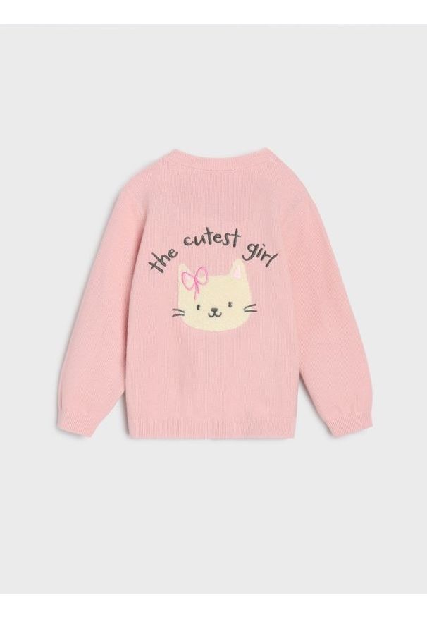 Sinsay - Sweter rozpinany z nadrukiem na plecach - różowy. Kolor: różowy. Wzór: nadruk