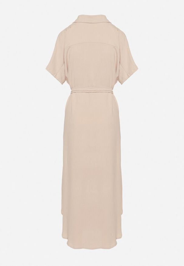 Born2be - Beżowa Sukienka Wiskozowa o Luźnym Koszulowym Kroju Wiązana w Talii Rionella. Kolor: beżowy. Materiał: wiskoza. Długość rękawa: krótki rękaw. Sezon: lato. Typ sukienki: koszulowe. Styl: klasyczny