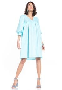 Tessita - Midi Sukienka z Bufiastym Rękawem - Jasnoniebieska. Kolor: niebieski. Materiał: bawełna. Długość: midi #1
