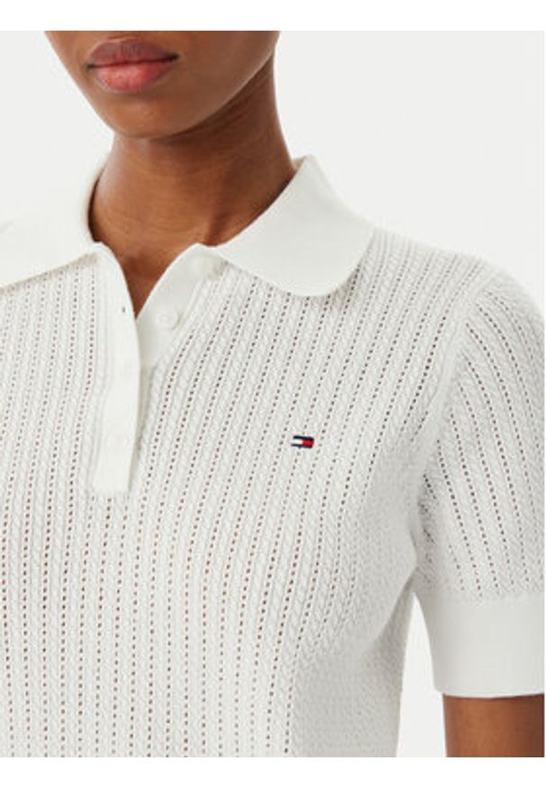 TOMMY HILFIGER - Tommy Hilfiger Sweter WW0WW49362 Biały Slim Fit. Kolor: biały. Materiał: bawełna
