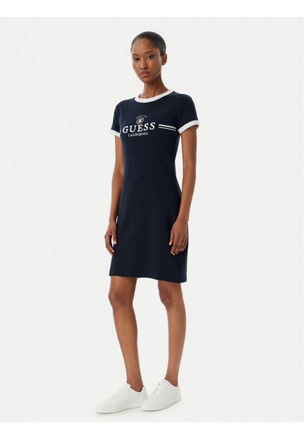 Guess Sukienka codzienna V6GK05 K2988 Granatowy Regular Fit. Okazja: na co dzień. Kolor: niebieski. Materiał: bawełna. Typ sukienki: proste. Styl: casual