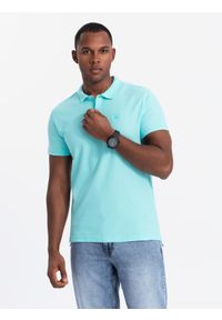 Ombre Clothing - Męska koszulka polo jednokolorowa BASIC z dzianiny pique - miętowa V18 OM-POBS-0100 - XL. Okazja: na co dzień. Typ kołnierza: polo. Kolor: miętowy. Materiał: dzianina. Wzór: aplikacja, jednolity, haft. Sezon: lato, wiosna. Styl: sportowy, wizytowy, klasyczny, casual #9