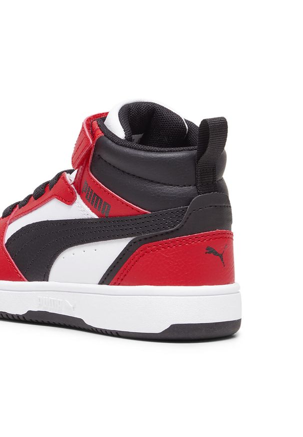 Buty do chodzenia dla dzieci Puma 03 Rebound V6 Mid. Kolor: czerwony, biały, wielokolorowy, czarny. Materiał: guma, syntetyk, tkanina, materiał. Sport: turystyka piesza