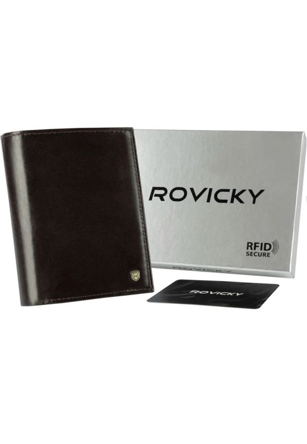 ROVICKY - Portfel męski skórzany RFID c.brąz Rovicky N62-RVT-3210. Kolor: brązowy. Materiał: skóra