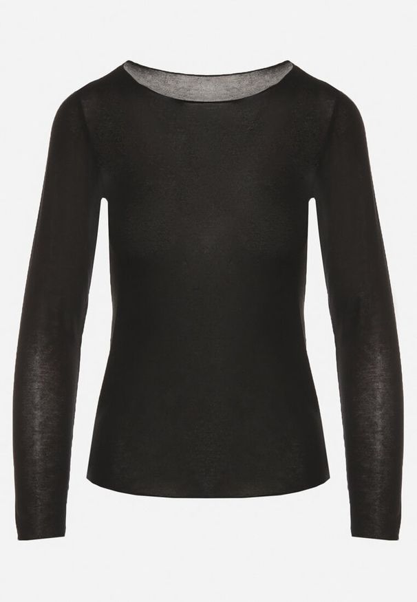 Born2be - Czarna Wiskozowa Bluzka z Długim Rękawem z Dodatkiem Kaszmiru Uninda. Okazja: na co dzień. Kolor: czarny. Materiał: wiskoza, kaszmir. Długość rękawa: długi rękaw. Długość: długie. Styl: casual, elegancki