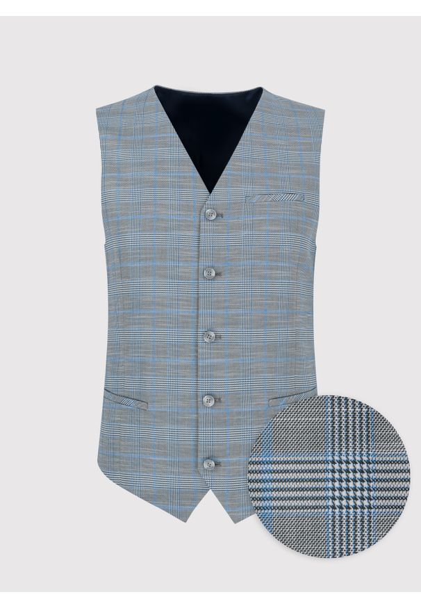 Pako Lorente - PAKO LORENTE – Męska szara kamizelka w kratę. Okazja: na ślub cywilny, na wesele. Kolor: szary. Materiał: poliester, wiskoza, elastan