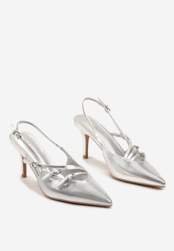 Renee - Srebrne Sandały na Cienkiej Szpilce z Imitacji Skóry z Regulowanymi Paskami Vianara. Okazja: na co dzień, na imprezę. Zapięcie: pasek. Kolor: srebrny. Materiał: skóra. Wzór: paski. Sezon: lato. Styl: casual, klasyczny