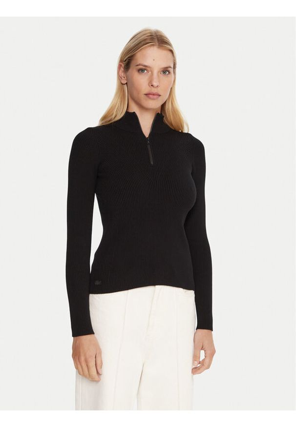 Lacoste Sweter AF4144 Czarny Regular Fit. Kolor: czarny. Materiał: syntetyk