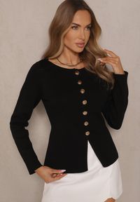 Renee - Czarny Rozpinany Kardigan z Wiskozą Odielle. Okazja: na co dzień. Kolor: czarny. Materiał: wiskoza. Wzór: aplikacja. Sezon: lato, wiosna, zima. Styl: casual, elegancki