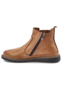 Brązowe Botki Artiker Stylowe Obuwie Damskie. Okazja: na co dzień, na spacer. Kolor: brązowy. Materiał: jeans, skóra. Styl: elegancki