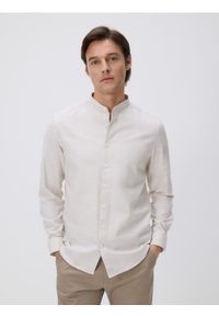 Reserved - Bawełniana koszula slim fit - beżowy. Kolor: beżowy. Materiał: bawełna