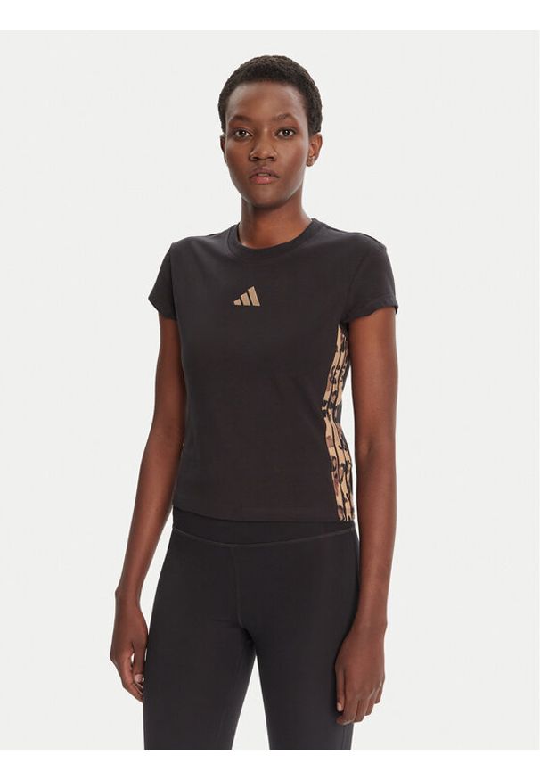 Adidas - adidas T-Shirt Animal Print 3-Stripes JM1856 Beżowy Slim Fit. Kolor: beżowy. Materiał: bawełna. Wzór: nadruk