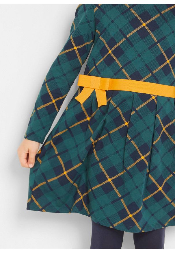 bonprix - Sukienka dziewczęca z dżerseju, bawełna organiczna. Typ kołnierza: kokarda. Kolor: niebieski. Materiał: jersey, bawełna