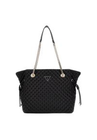 Guess - GUESS Czarna damska torebka Everlee Tote. Kolor: czarny. Materiał: skórzane. Styl: elegancki