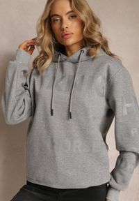 Renee - Szara Bluza z Kapturem i Ozdobnym Nadrukiem Lecu. Typ kołnierza: kaptur. Kolor: szary. Materiał: polar. Wzór: nadruk. Styl: elegancki #4