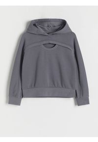 Reserved - Bluza z ozdobnym wycięciem - ciemnoszary. Kolor: szary. Materiał: bawełna, dzianina #1