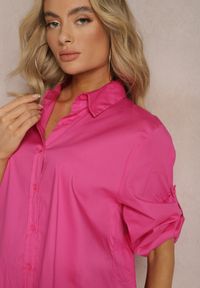 Renee - Fuksjowa Oversizowa Koszula Bawełniana o Klasycznym Kroju Alattia. Kolor: różowy. Materiał: bawełna. Styl: klasyczny #3