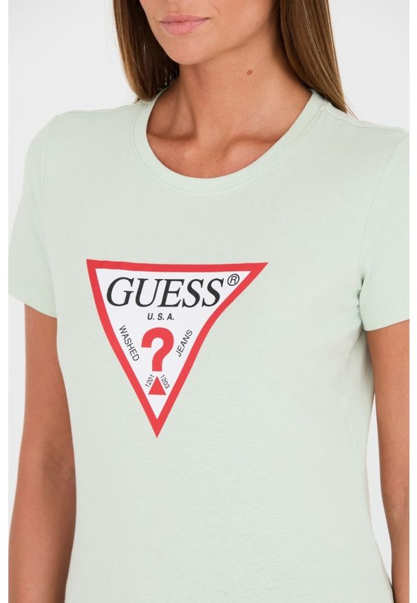 Guess - GUESS Zielony damski t-shirt bawełniany Original Tee, Rozmiar M. Kolor: zielony. Materiał: bawełna