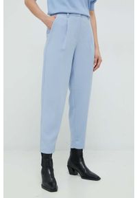 Bruuns Bazaar spodnie damskie kolor niebieski proste high waist. Stan: podwyższony. Kolor: niebieski. Materiał: poliester, materiał, wiskoza