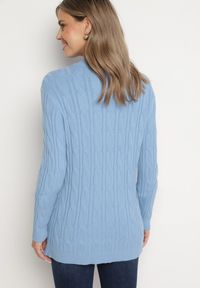 Born2be - Niebieski Sweter z Wiskozą i Ozdobnym Splotem Savria. Okazja: na co dzień. Kolor: niebieski. Materiał: wiskoza. Wzór: ze splotem. Styl: casual, klasyczny #4