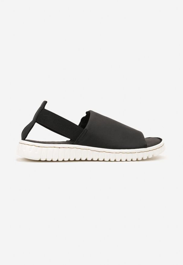 Renee - Czarne Sandały Vices z Elastycznym Paskiem i Tłoczoną Podeszwą Folarielis. Okazja: na co dzień. Nosek buta: otwarty. Zapięcie: pasek. Kolor: czarny. Styl: casual, elegancki