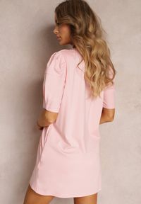 Renee - Różowa Pudełkowa Sukienka Mini z Saszetką Dalana. Okazja: na co dzień. Kolor: różowy. Materiał: jeans, materiał, wiskoza. Długość rękawa: krótki rękaw. Sezon: lato, wiosna. Styl: elegancki, casual. Długość: mini #4