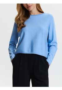 Sinsay - LADIES` SWEATER - błękitny. Kolor: niebieski. Materiał: wiskoza, skóra, materiał