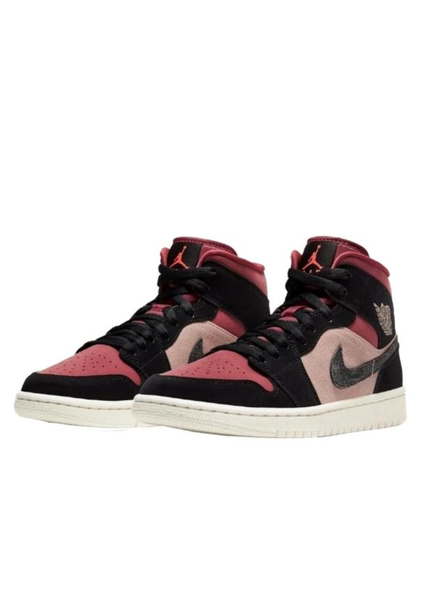 Buty do chodzenia damskie Nike Air Jordan 1 Mid. Kolor: wielokolorowy, czarny, beżowy. Sport: turystyka piesza