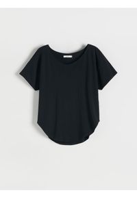 Reserved - T-shirt regular - czarny. Kolor: czarny. Materiał: bawełna, dzianina. Wzór: gładki #1