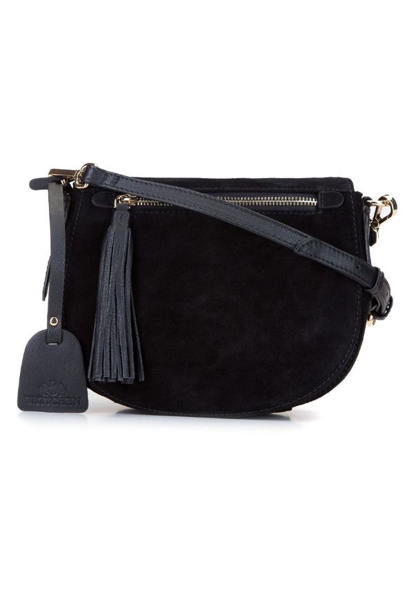 Wittchen - Damska listonoszka saddle bag z zamszu. Kolor: czarny. Wzór: haft. Dodatki: z haftem. Materiał: zamszowe, skórzane. Styl: elegancki