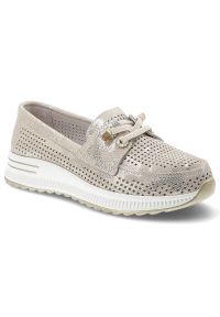 Półbuty damskie Artiker, cholewka ze skóry naturalnej perforowana struktura metaliczne wykończenie, złote, 58C0485. Kolor: złoty. Materiał: skóra. Szerokość cholewki: normalna #1