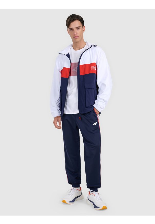 4f - 4F T-shirt regular z nadrukiem męski - biały XL. Okazja: na co dzień. Kolor: biały. Materiał: bawełna, materiał. Wzór: nadruk. Styl: casual