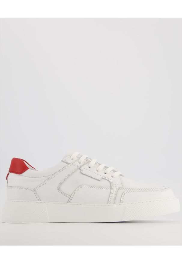 Venezia - SNEAKERSY MĘSKIE 7141 WHITE-RED. Materiał: skóra, syntetyk