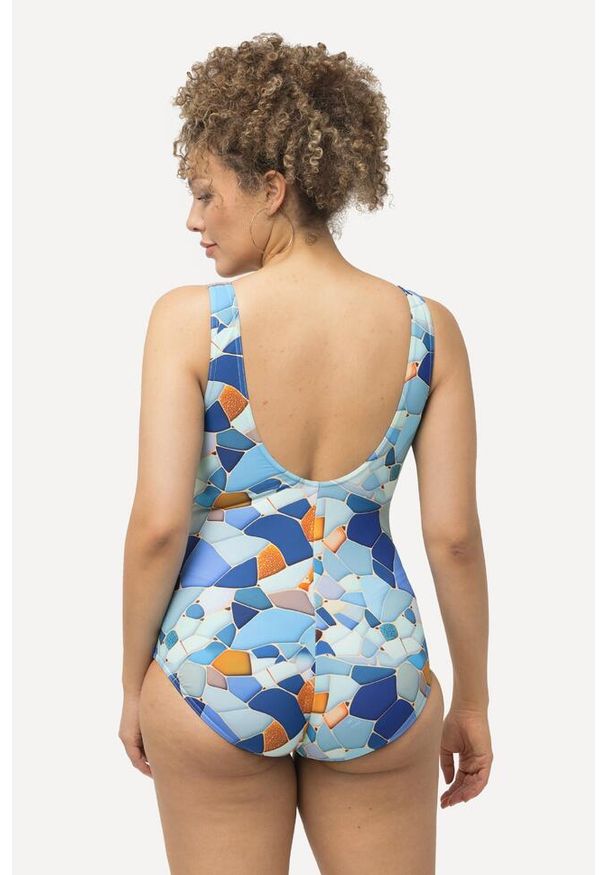 ULLA POPKEN - Damskie Kostium kąpielowy z nadrukiem bez miękkich miseczek okrągły dekolt. Kolekcja: plus size. Kolor: niebieski. Materiał: poliamid, poliester, materiał, elastan. Wzór: nadruk