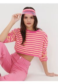 Sinsay - Crop top w paski - różowy. Kolor: różowy. Materiał: bawełna. Wzór: paski