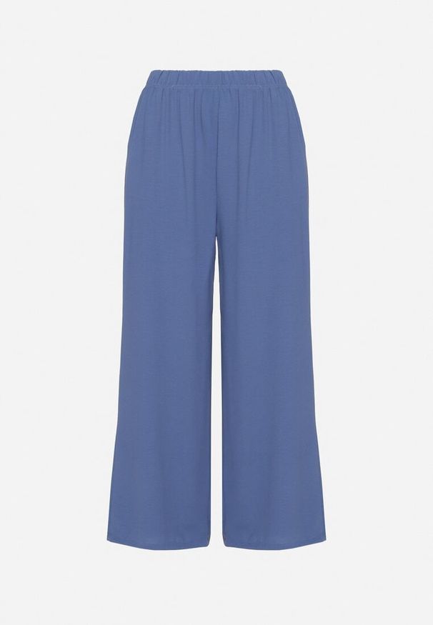 Born2be - Niebieskie Spodnie Palazzo o Szerokim Kroju z Wysokim Stanem Aravenna. Okazja: na co dzień. Stan: podwyższony. Kolor: niebieski. Wzór: aplikacja. Styl: elegancki, casual