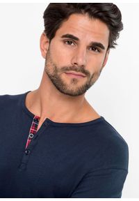 bonprix - Piżama z czystej bawełny z plisą guzikową i długimi rękawami. Kolor: niebieski. Materiał: bawełna. Długość: długie #2