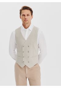 Pako Lorente - PAKO LORENTE - Beżowa dwurzędowa kamizelka w drobną kratę. Kolor: beżowy. Materiał: poliester, wiskoza, elastan. Wzór: kratka. Styl: młodzieżowy, elegancki #8