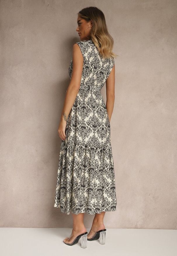 Renee - Czarna Sukienka z Wiskozy Bez Rękawów z Paskiem z Wiązaniem Filanesse. Okazja: na co dzień. Typ kołnierza: dekolt w kształcie V. Kolor: czarny. Materiał: wiskoza. Długość rękawa: bez rękawów. Sezon: lato. Typ sukienki: rozkloszowane. Styl: casual, elegancki