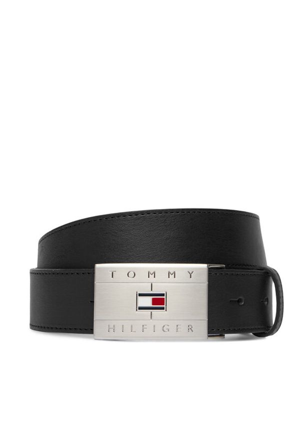 TOMMY HILFIGER - Tommy Hilfiger Pasek Th Flag Plaque Belt AM0AM14322 Czarny. Kolor: czarny. Materiał: skóra